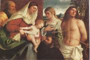 Sebastiano del Piombo The Holy Family with st Catherine st Sebastian and a Donor sacra Conversazione (mk05) china oil painting reproduction